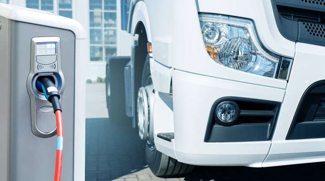 Image of electric truck and charger