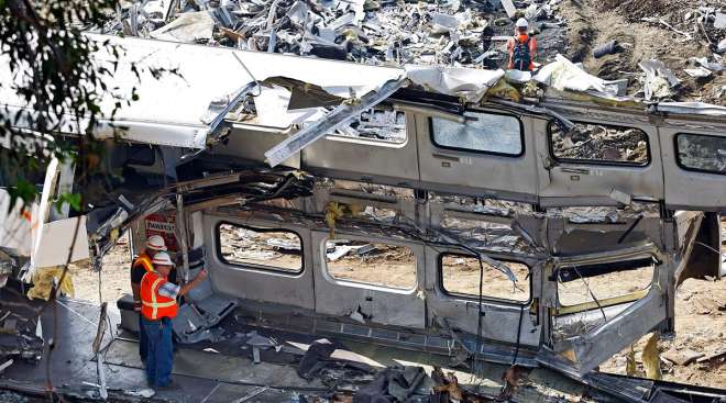 Wreckage of a California commuter train