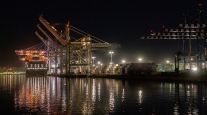 A ship is docked at the Port of Los Angeles